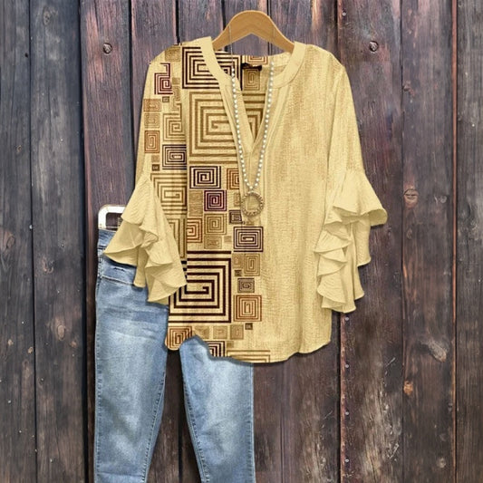Chemisier à Imprimé Géométrique Vintage