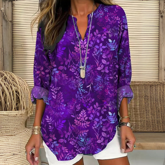 Blouse Imprimée Feuilles Vintage