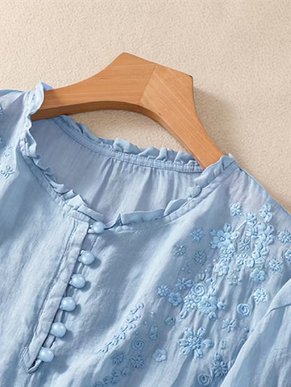 Éléna™ — Blouse élégante en lin mélangé et brodé