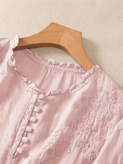 Éléna™ — Blouse élégante en lin mélangé et brodé