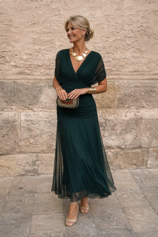 Robe longue de soirée élégante à col en V