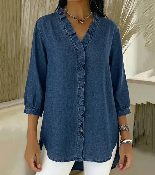 Clémence™ — Blouse fluide col V volanté
