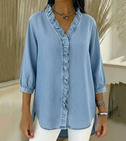 Clémence™ — Blouse fluide col V volanté