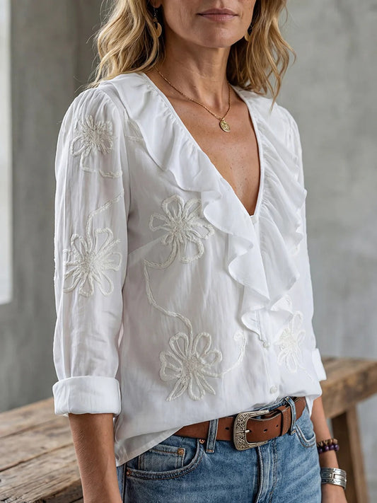 Isaline™ — Élégante blouse à volants au charme féminin